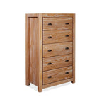 Commode en bois massif rustique à 5 tiroirs – Gris rustique / Blanc cassé / Noyer / Bois flotté / Noir campagnard
