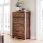 Commode en bois massif rustique à 5 tiroirs – Gris rustique / Blanc cassé / Noyer / Bois flotté / Noir campagnard