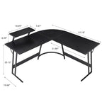 Bureau d'angle en L avec support pour écran, 1 personne, blanc/marron/noir