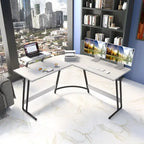 Bureau d'angle en L avec support pour écran, 1 personne, blanc/marron/noir