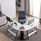 Bureau d'angle en L avec support pour écran, 1 personne, blanc/marron/noir