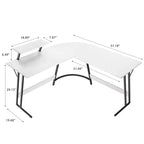 Bureau d'angle en L avec support pour écran, 1 personne, blanc/marron/noir