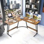 Bureau d'angle en L avec support pour écran, 1 personne, blanc/marron/noir