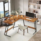 Bureau d'angle en L avec support pour écran, 1 personne, blanc/marron/noir