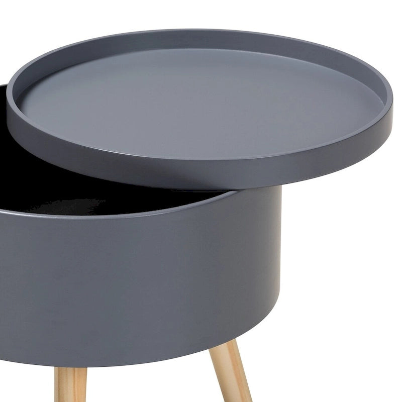 Table d'appoint moderne du milieu du siècle, blanche/grise, avec plateau amovible, simple