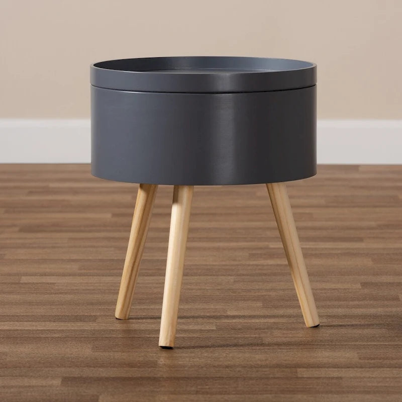 Table d'appoint moderne du milieu du siècle, blanche/grise, avec plateau amovible, simple