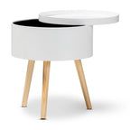 Table d'appoint moderne du milieu du siècle, blanche/grise, avec plateau amovible, simple