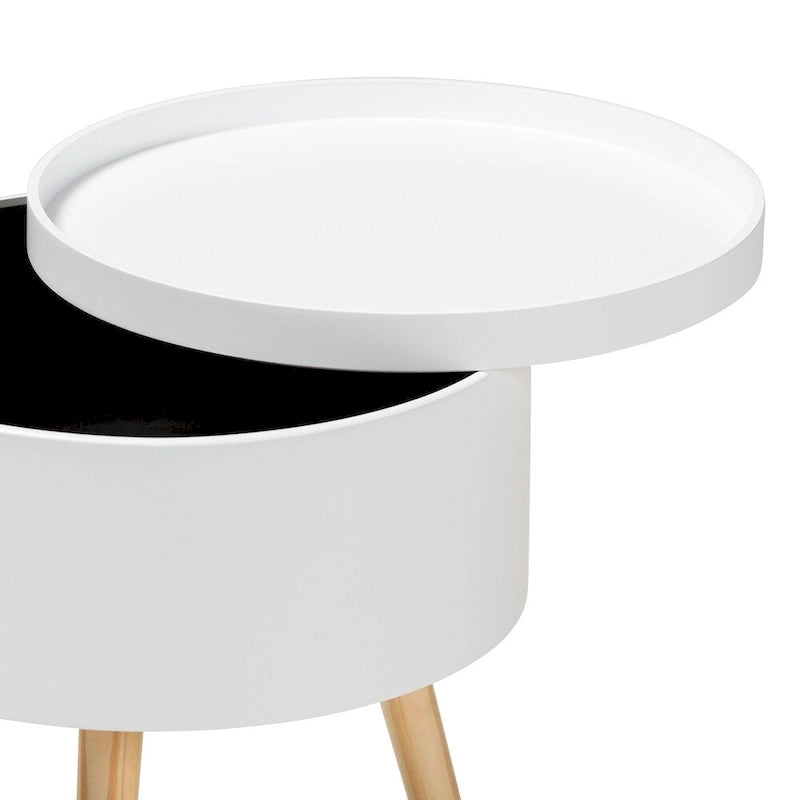 Table d'appoint moderne du milieu du siècle, blanche/grise, avec plateau amovible, simple