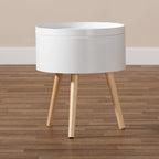 Table d'appoint moderne du milieu du siècle, blanche/grise, avec plateau amovible, simple