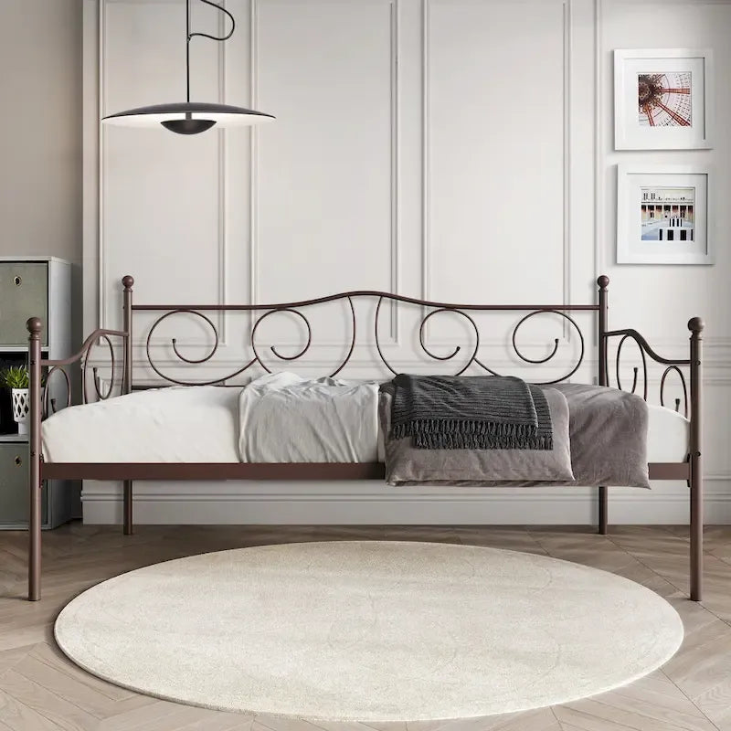 Lit de repos double en métal marron / blanc / noir, 1 personne