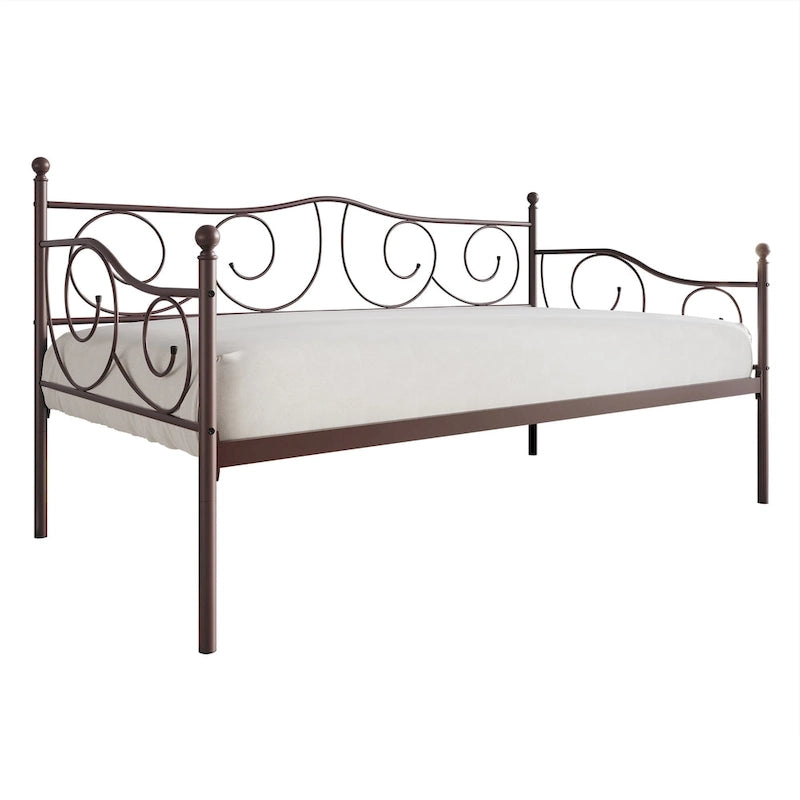 Lit de repos double en métal marron / blanc / noir, 1 personne