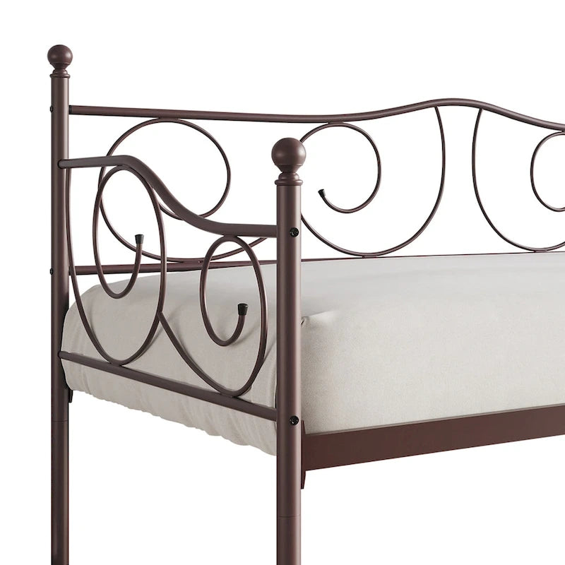 Lit de repos double en métal marron / blanc / noir, 1 personne