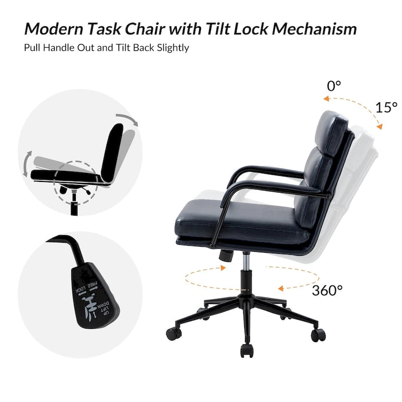 Chaise de bureau pivotante en similicuir avec inclinaison verrouillable, une place, multicolore