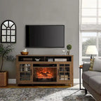 Meuble TV de 55 po avec foyer électrique, gris délavé / bois de grange recyclé, 1 personne