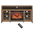 Meuble TV de 55 po avec foyer électrique, gris délavé / bois de grange recyclé, 1 personne