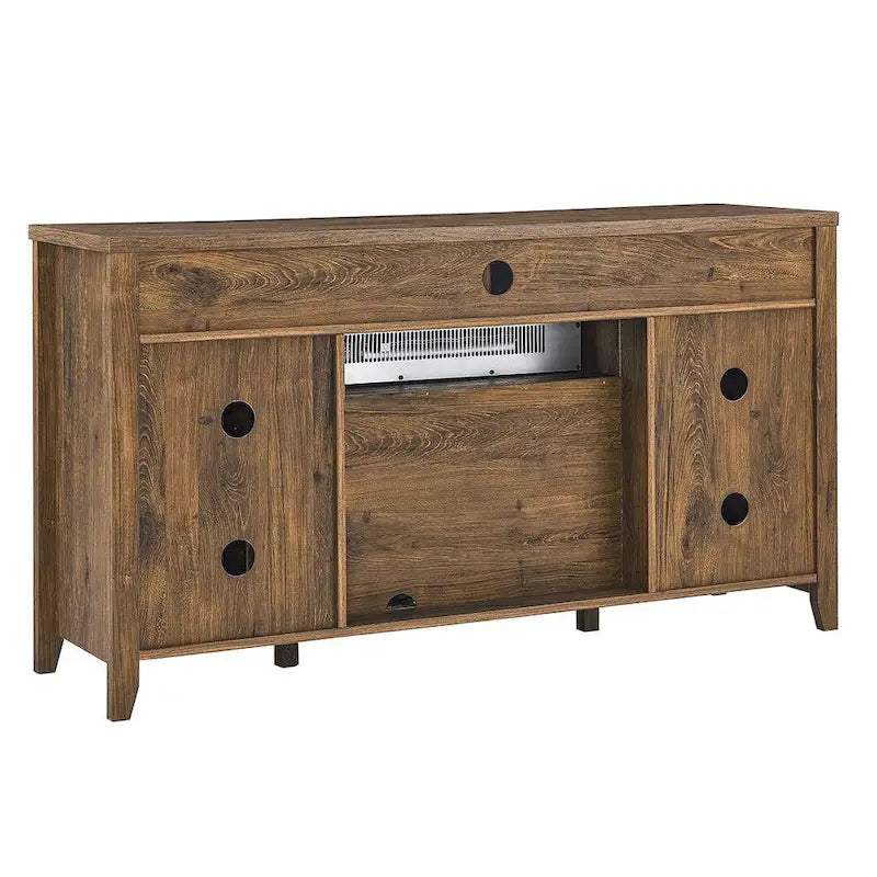 Meuble TV de 55 po avec foyer électrique, gris délavé / bois de grange recyclé, 1 personne