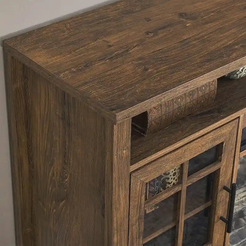 Meuble TV de 55 po avec foyer électrique, gris délavé / bois de grange recyclé, 1 personne