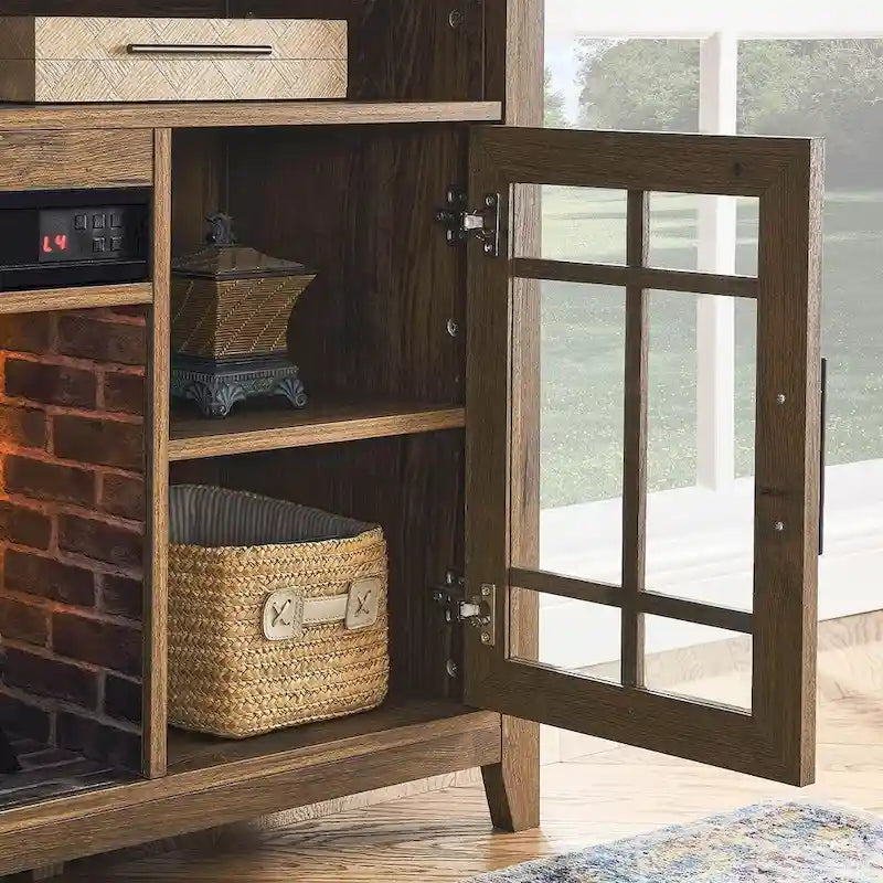 Meuble TV de 55 po avec foyer électrique, gris délavé / bois de grange recyclé, 1 personne