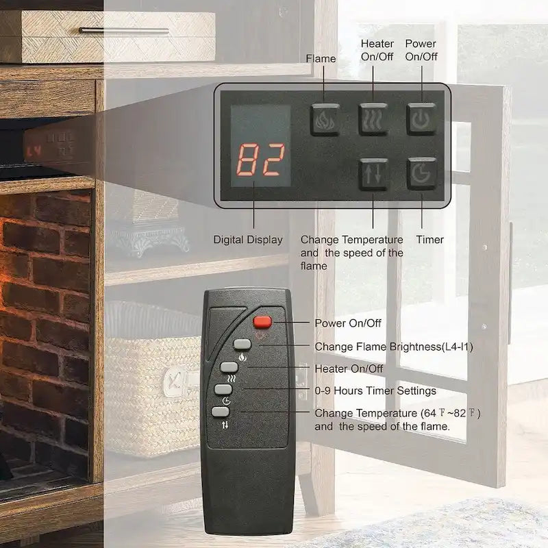 Meuble TV de 55 po avec foyer électrique, gris délavé / bois de grange recyclé, 1 personne