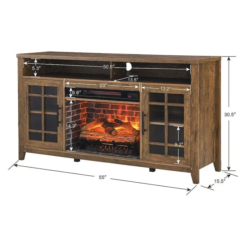 Meuble TV de 55 po avec foyer électrique, gris délavé / bois de grange recyclé, 1 personne