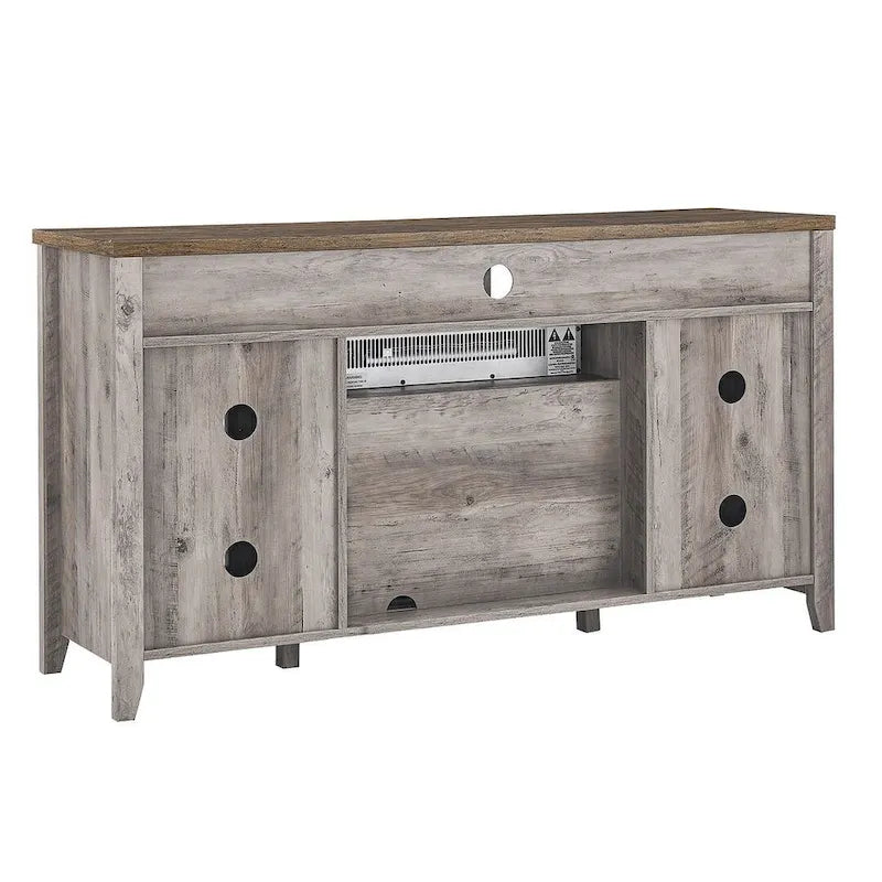 Meuble TV de 55 po avec foyer électrique, gris délavé / bois de grange recyclé, 1 personne
