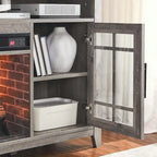 Meuble TV de 55 po avec foyer électrique, gris délavé / bois de grange recyclé, 1 personne
