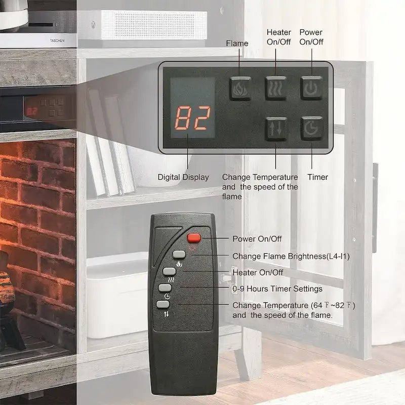 Meuble TV de 55 po avec foyer électrique, gris délavé / bois de grange recyclé, 1 personne