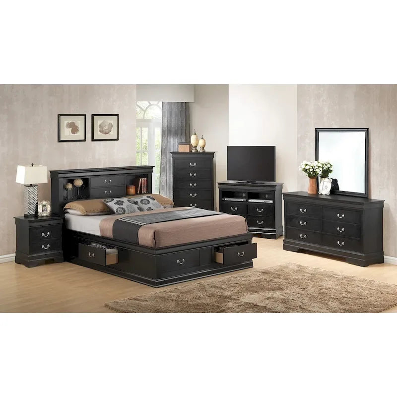 Lit de rangement traditionnel Queen en noir/cerise/blanc/gris/cappuccino pour 1 personne