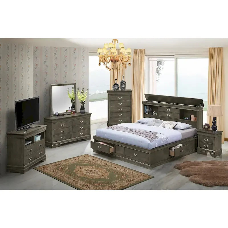 Lit de rangement traditionnel Queen en noir/cerise/blanc/gris/cappuccino pour 1 personne