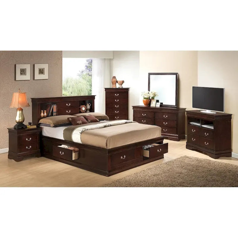 Lit de rangement traditionnel Queen en noir/cerise/blanc/gris/cappuccino pour 1 personne