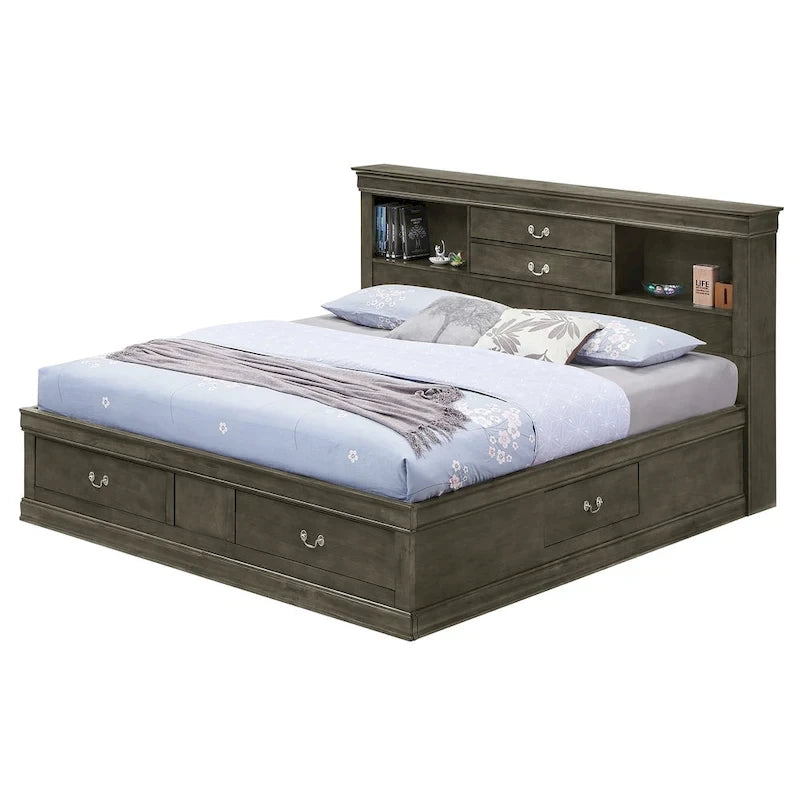 Lit de rangement traditionnel Queen en noir/cerise/blanc/gris/cappuccino pour 1 personne