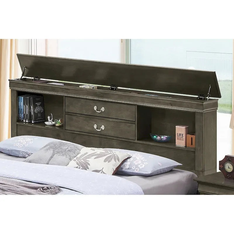 Lit de rangement traditionnel Queen en noir/cerise/blanc/gris/cappuccino pour 1 personne