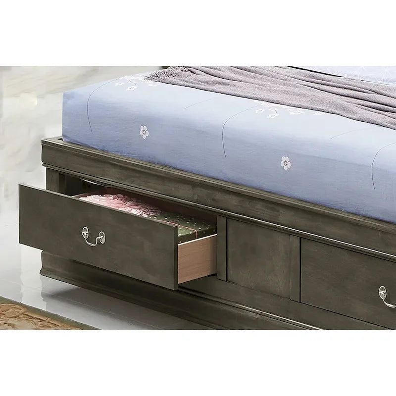 Lit de rangement traditionnel Queen en noir/cerise/blanc/gris/cappuccino pour 1 personne