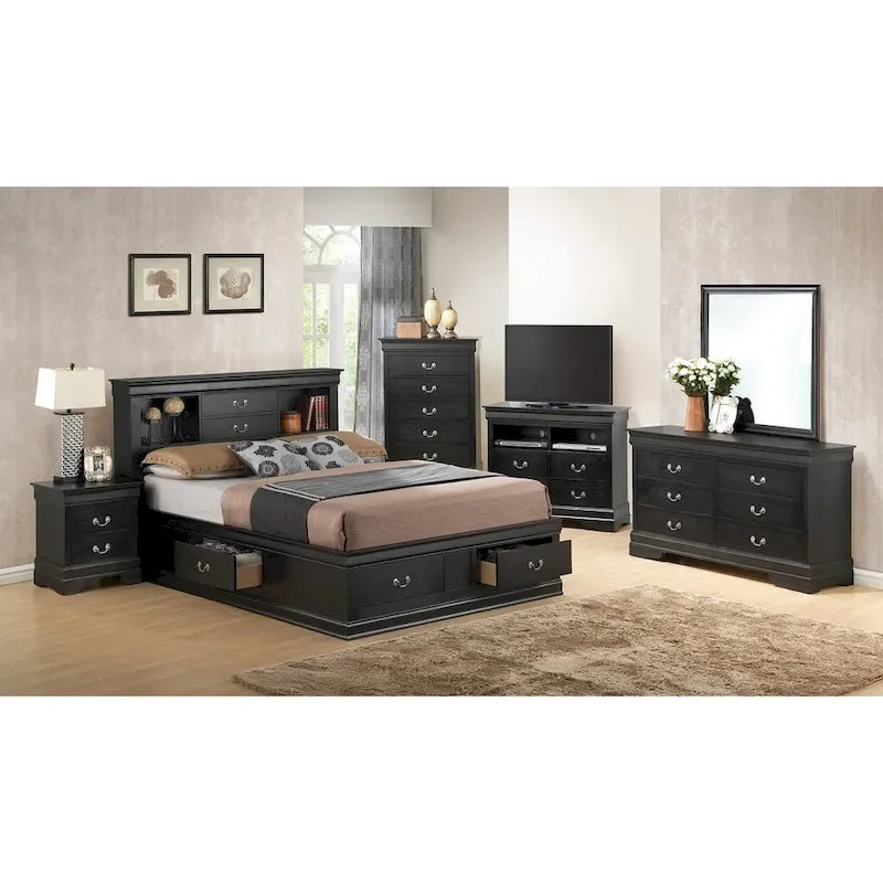 Lit de rangement traditionnel Queen en noir/cerise/blanc/gris/cappuccino pour 1 personne