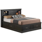 Lit de rangement traditionnel Queen en noir/cerise/blanc/gris/cappuccino pour 1 personne