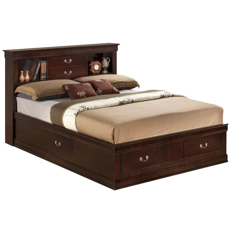 Lit de rangement traditionnel Queen en noir/cerise/blanc/gris/cappuccino pour 1 personne