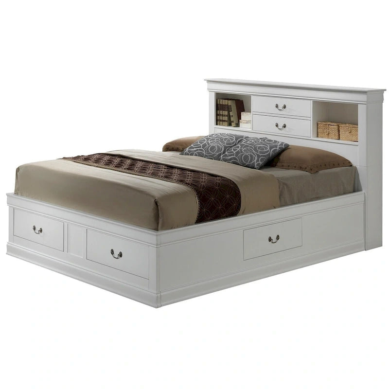 Lit de rangement traditionnel Queen en noir/cerise/blanc/gris/cappuccino pour 1 personne