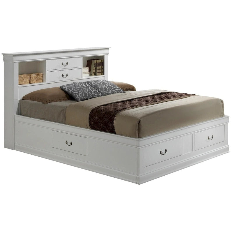 Lit de rangement traditionnel Queen en noir/cerise/blanc/gris/cappuccino pour 1 personne