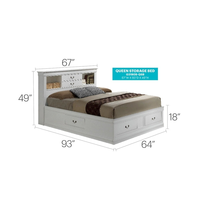 Lit de rangement traditionnel Queen en noir/cerise/blanc/gris/cappuccino pour 1 personne