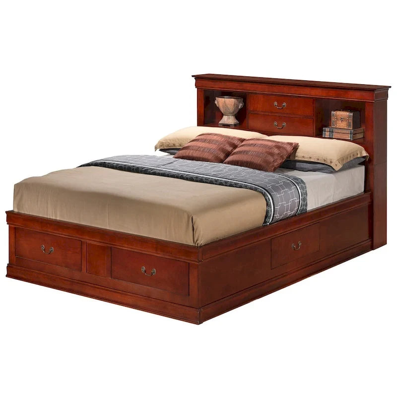 Lit de rangement traditionnel Queen en noir/cerise/blanc/gris/cappuccino pour 1 personne