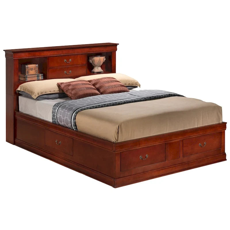 Lit de rangement traditionnel Queen en noir/cerise/blanc/gris/cappuccino pour 1 personne