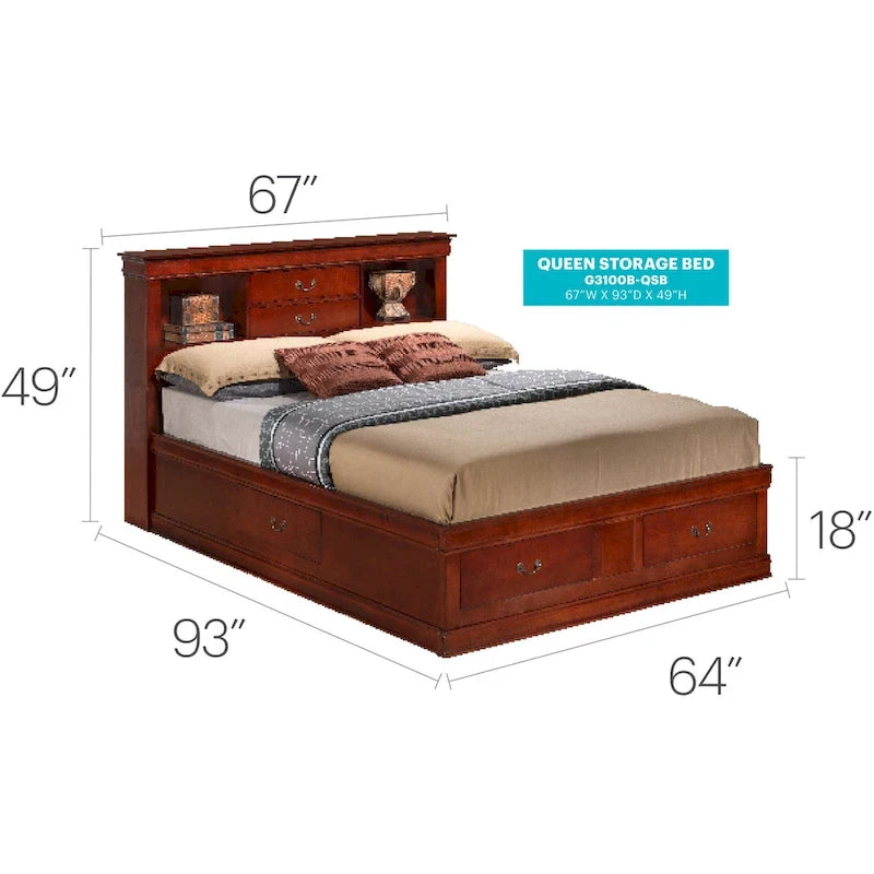 Lit de rangement traditionnel Queen en noir/cerise/blanc/gris/cappuccino pour 1 personne