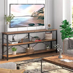 Table console à 3 niveaux marron/blanc/gris, pieds métalliques en X, assemblage par 1 personne