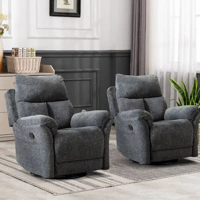 Fauteuil inclinable pivotant et à bascule en tissu gris/argenté/gris fumé, à inclinaison manuelle, une place