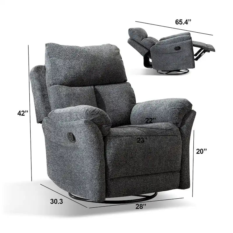 Fauteuil inclinable pivotant et à bascule en tissu gris/argenté/gris fumé, à inclinaison manuelle, une place