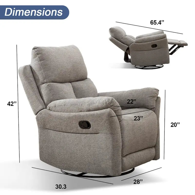 Fauteuil inclinable pivotant et à bascule en tissu gris/argenté/gris fumé, à inclinaison manuelle, une place