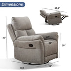 Fauteuil inclinable pivotant et à bascule en tissu gris/argenté/gris fumé, à inclinaison manuelle, une place