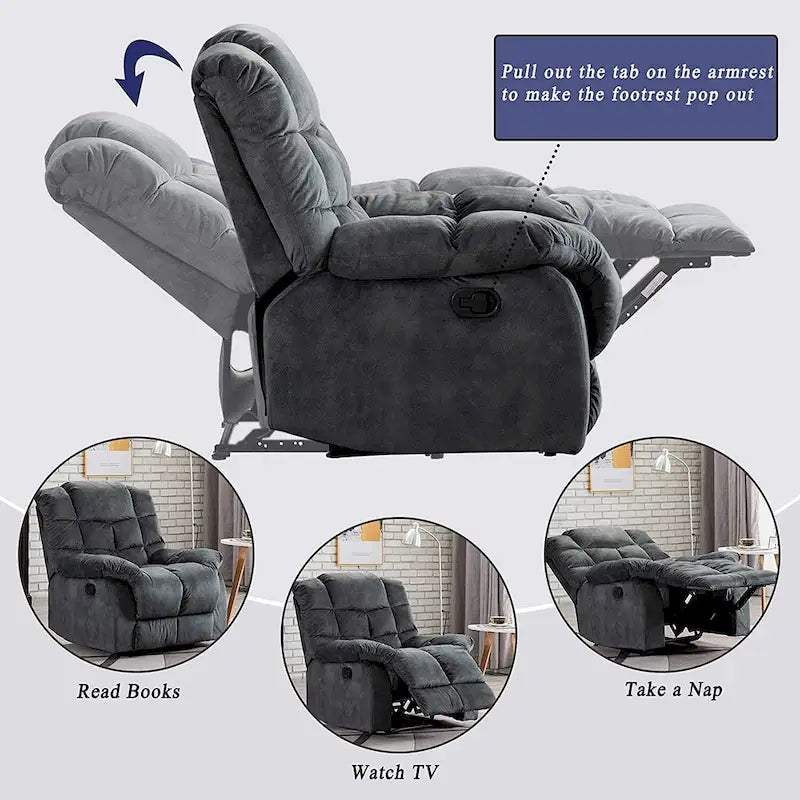 Fauteuil inclinable manuel gris/daim/marron, une place