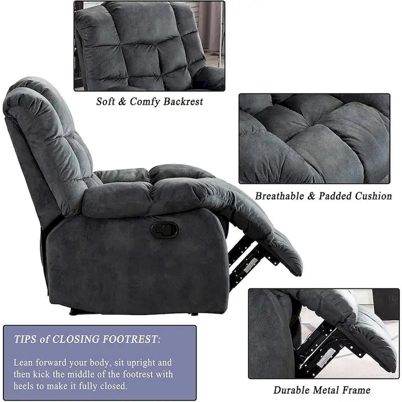 Fauteuil inclinable manuel gris/daim/marron, une place
