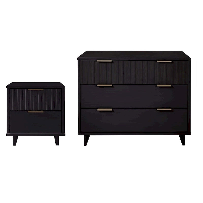 Ensemble commode et table de chevet 2 pièces – Style nervuré moderne, 6 couleurs, 1 chambre